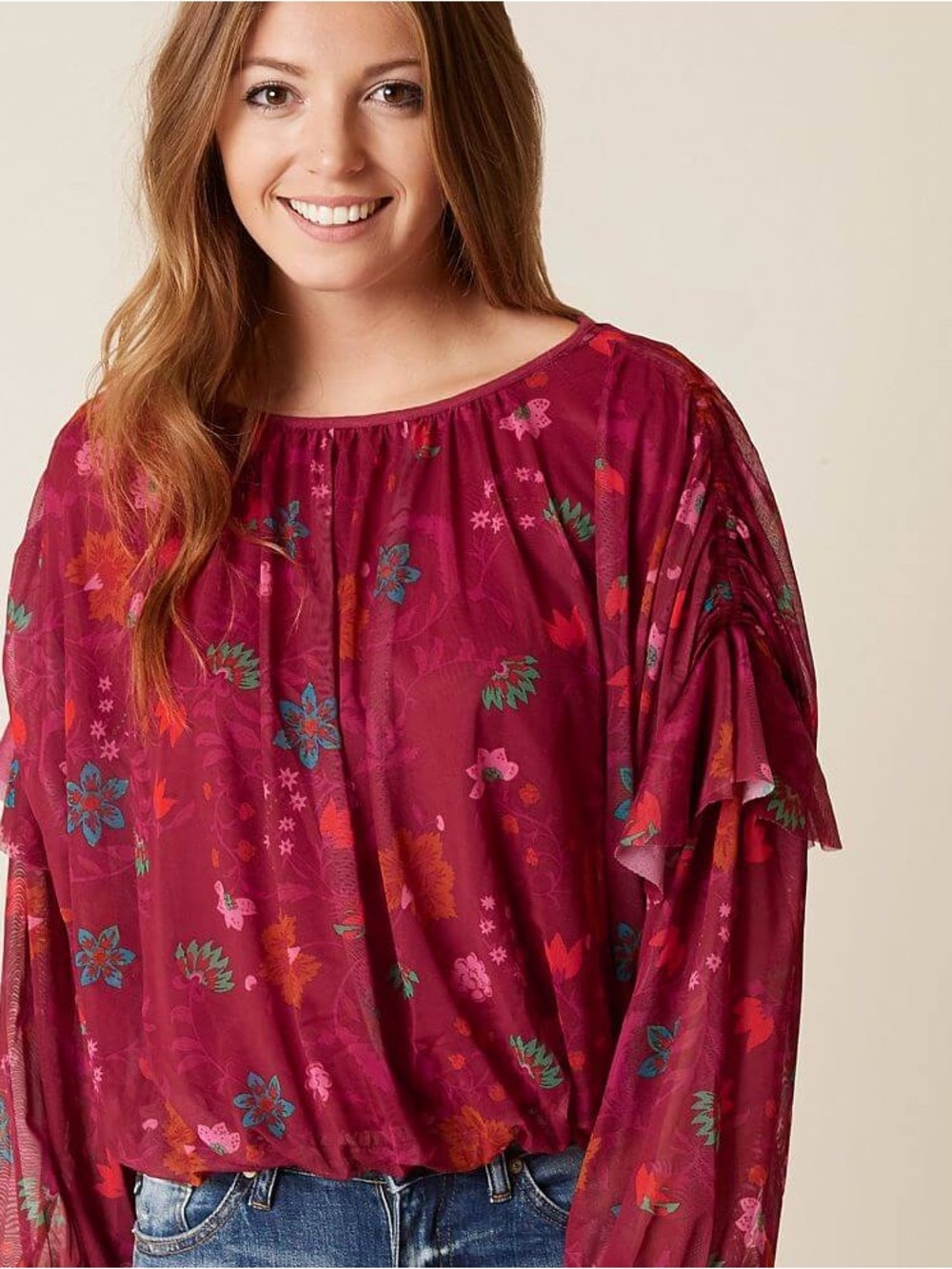 Free People Wildflower Honey Top - Red Berry - Free People Blouse - Size Large - Picture 1 of 12